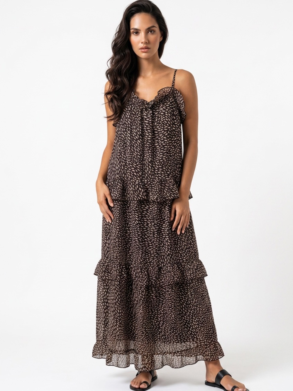Elegant Brown Patterned Maxi Dress